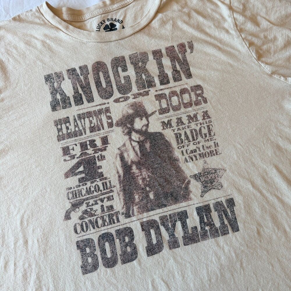 Lucky Brand Bob Dylan Knockin On Heavens Door Graphic Tee Shirt Men XXL Beige